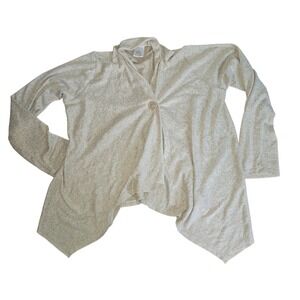 SERRA‎ Womens Cardigan Sweater Size L Beige Brown Open Front Button Long Sleeve